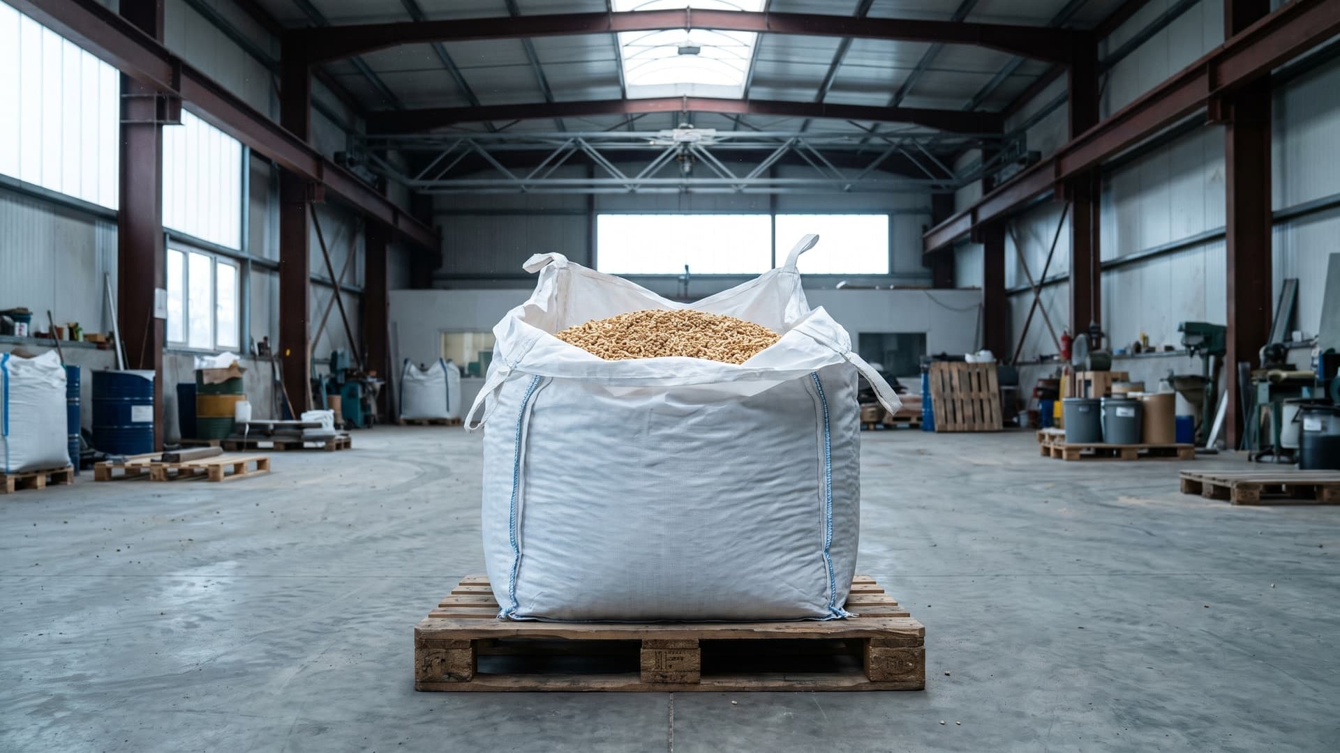 Pellet drzewny klasy A2 w big bagu 1000 kg w magazynie