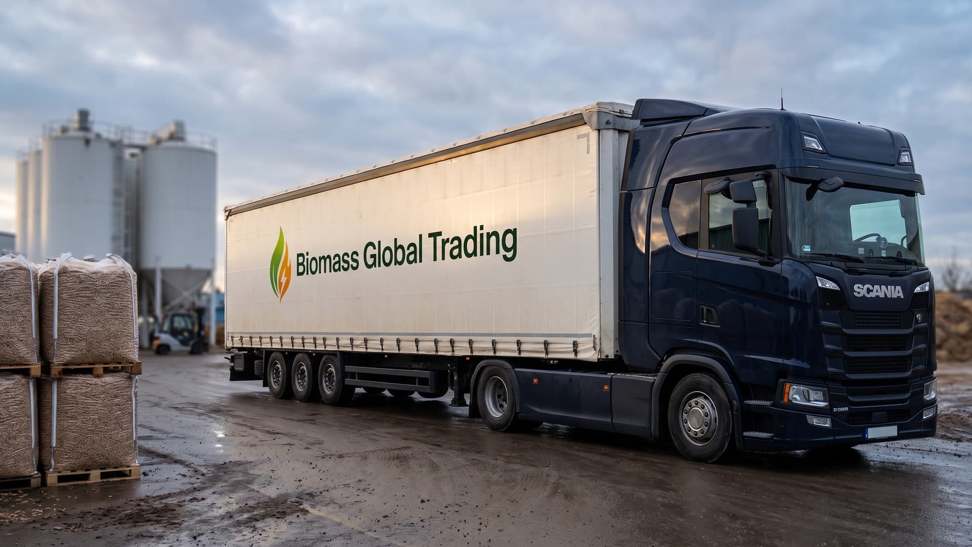 Ciężarówka Biomass Global Trading z dostawą pelletu